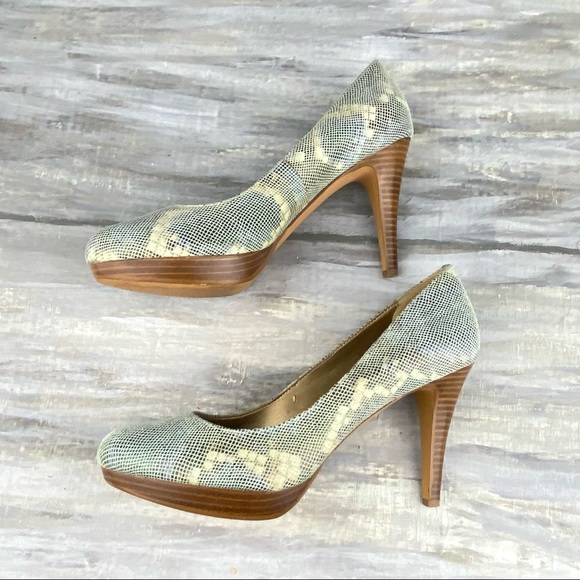 Circa Joan David Luxe Platform Pumps Pearly Snakeskin Print Leather Heels 7.5M - Picture 13 of 16
